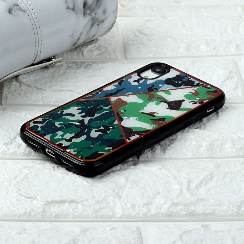 Hoesje iPhone XR Bruin Groen Camouflage Van Siliconen En Epoxy Marmer