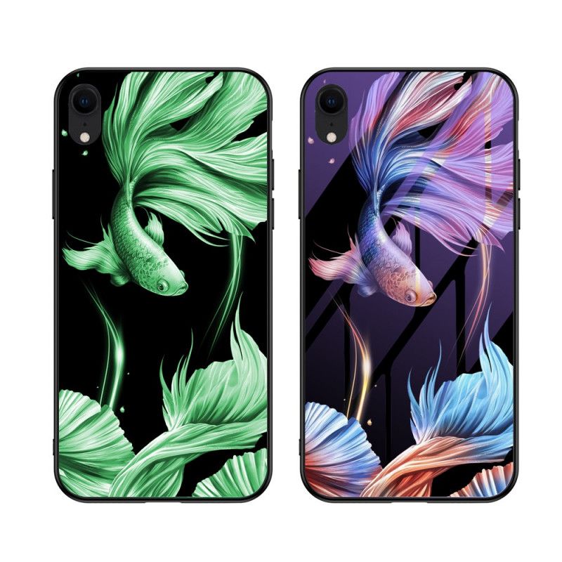 Hoesje iPhone XR Cyaan Gehard Glas Met Fluorescerend Patroon