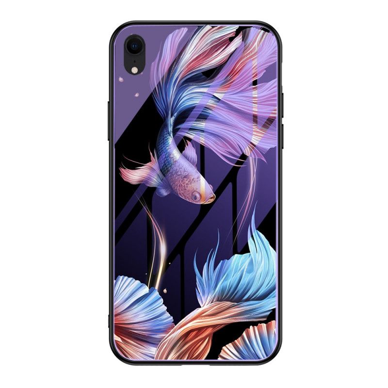 Hoesje iPhone XR Cyaan Gehard Glas Met Fluorescerend Patroon