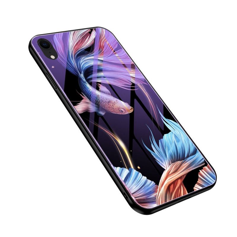 Hoesje iPhone XR Cyaan Gehard Glas Met Fluorescerend Patroon