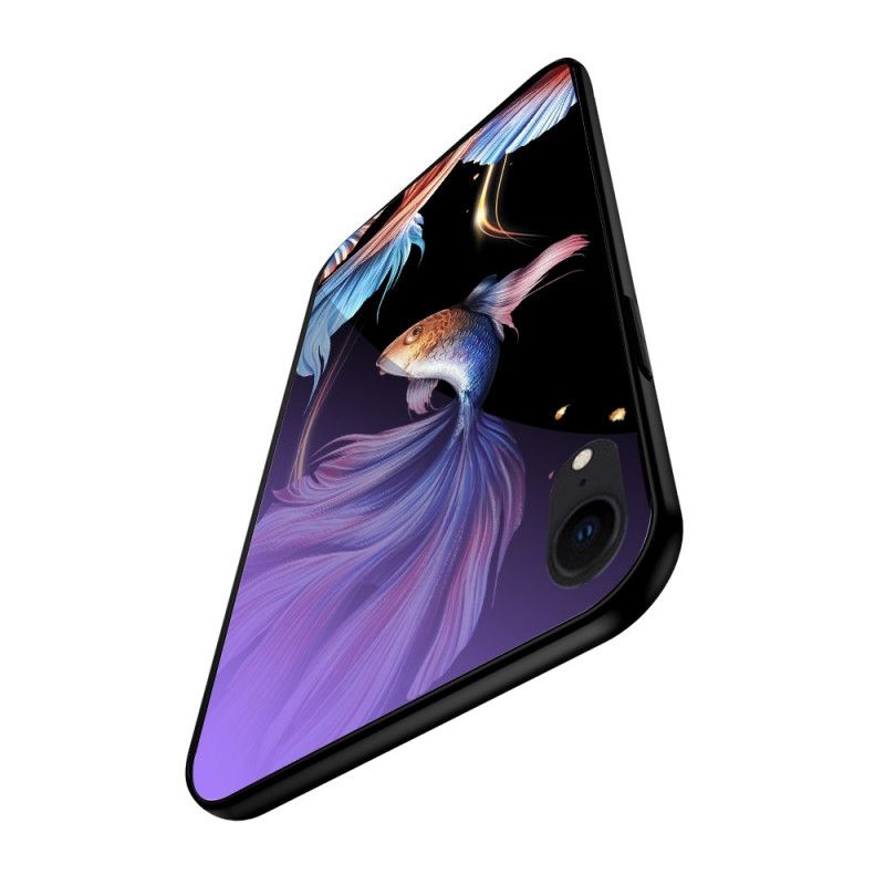 Hoesje iPhone XR Cyaan Gehard Glas Met Fluorescerend Patroon