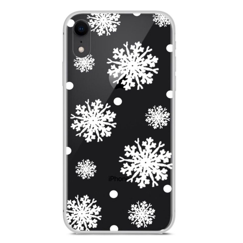 Hoesje iPhone XR Donkerblauw Wit Sneeuwvlokken