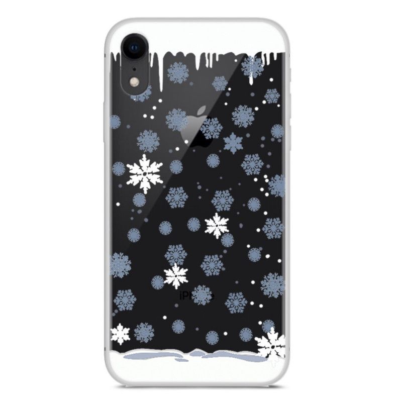 Hoesje iPhone XR Donkerblauw Wit Sneeuwvlokken