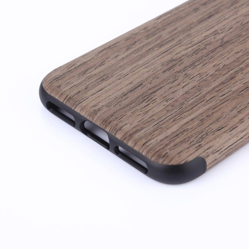 Hoesje iPhone XR Donkerbruin Hout Met Enkele Nerf