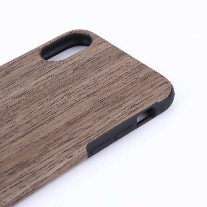 Hoesje iPhone XR Donkerbruin Hout Met Enkele Nerf