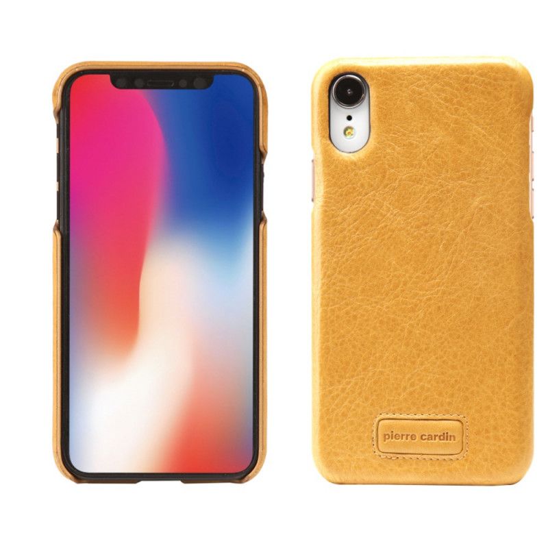 Hoesje iPhone XR Geel Rood Echt Lychee Leer Van Pierre Cardin