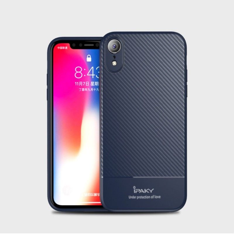 Hoesje iPhone XR Grijs Zwart Ipaky Koolstofvezel