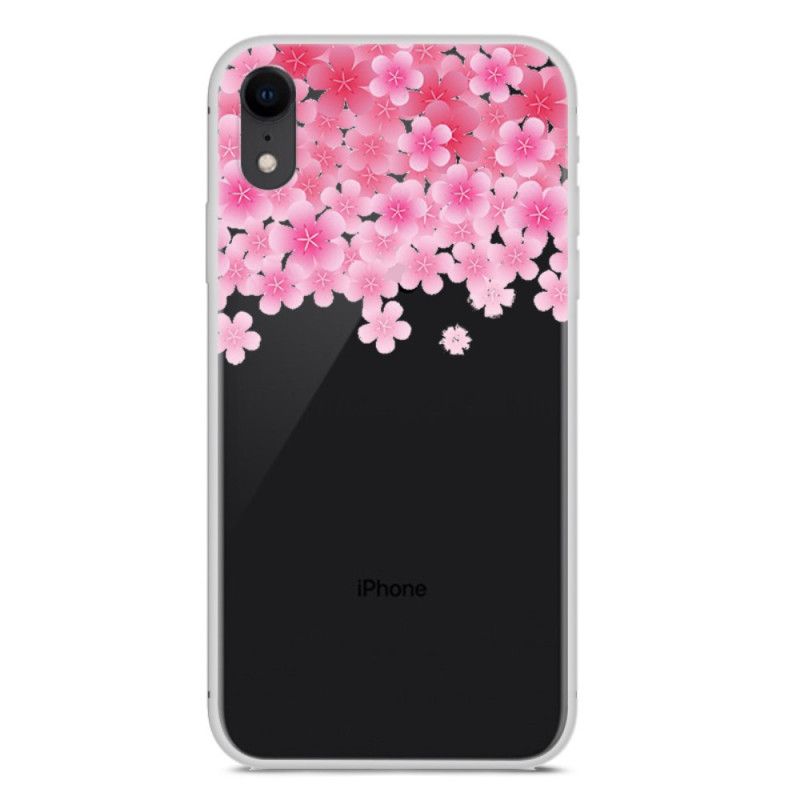 Hoesje iPhone XR Magenta Wit Bloemen En Harten