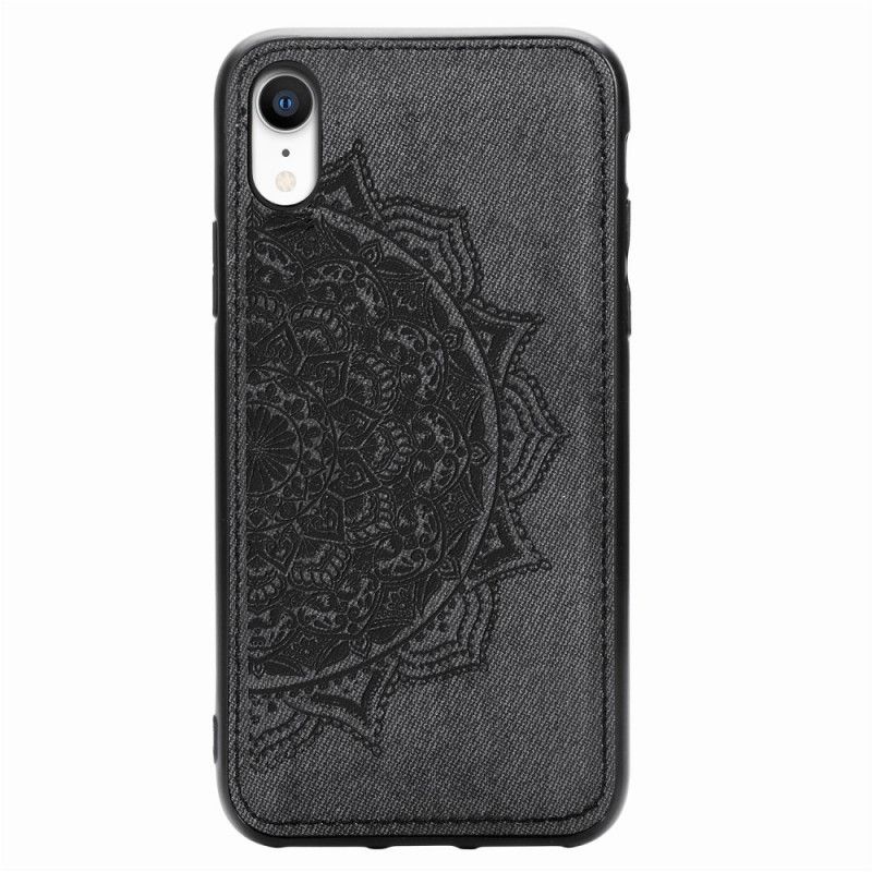 Hoesje iPhone XR Rood Grijs Stof En Mandala-Structuur