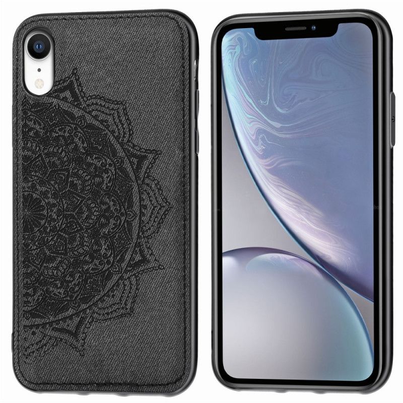 Hoesje iPhone XR Rood Grijs Stof En Mandala-Structuur