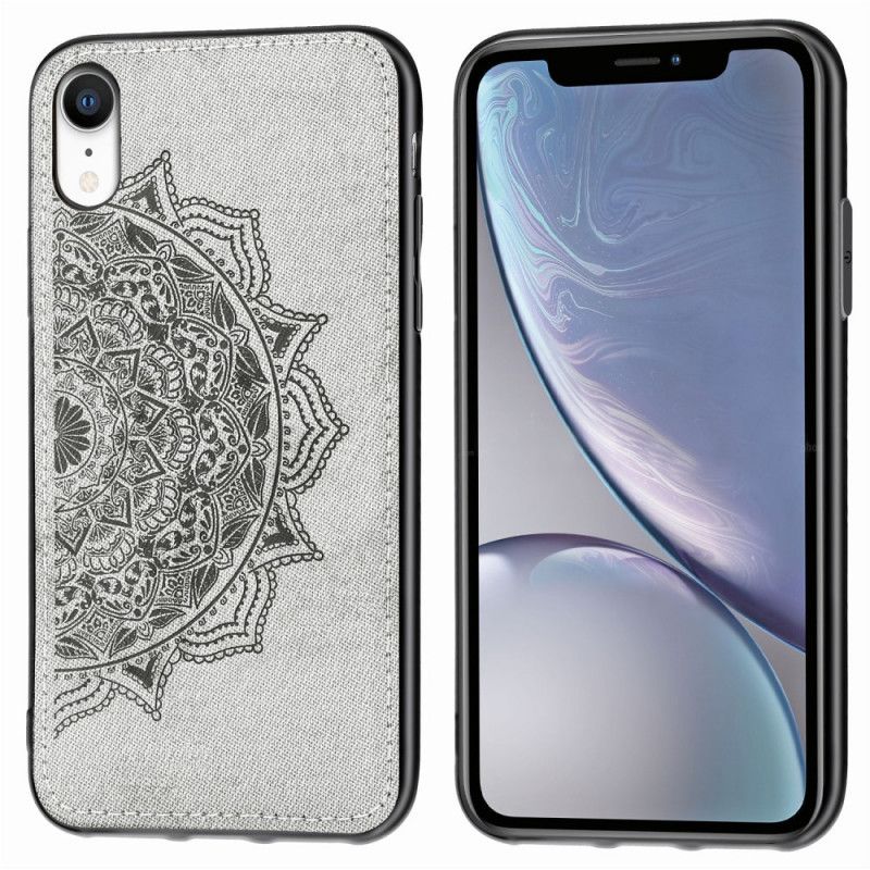 Hoesje iPhone XR Rood Grijs Stof En Mandala-Structuur