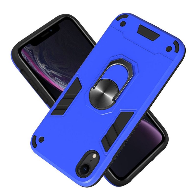 Hoesje iPhone XR Rood Zwart Afneembare Metalen Ringhouder