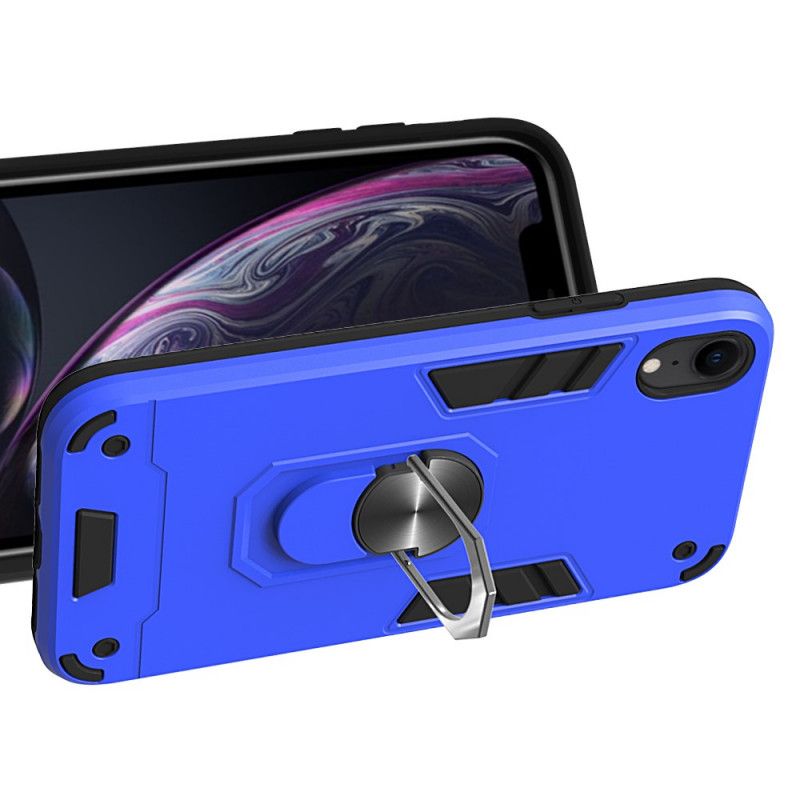 Hoesje iPhone XR Rood Zwart Afneembare Metalen Ringhouder