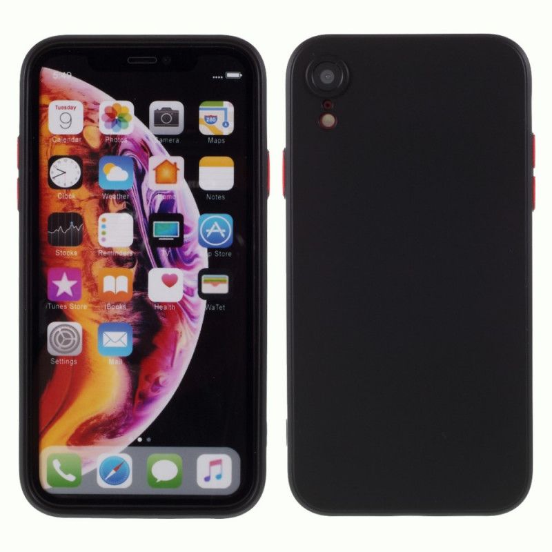 Hoesje iPhone XR Rood Zwart Flexibele Siliconen Gekleurde Knop