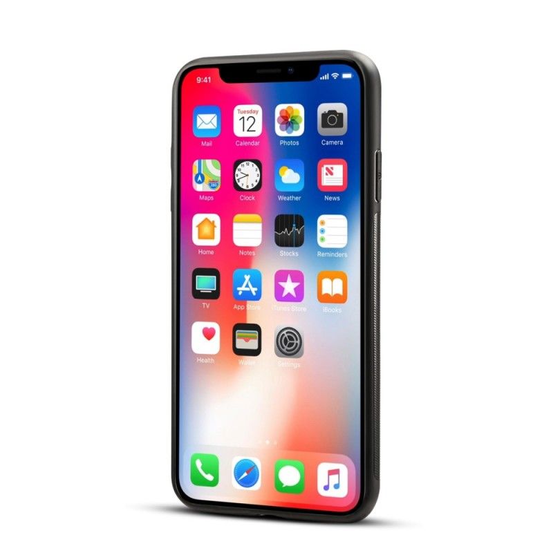 Hoesje iPhone XR Rood Zwart Kaarthouder Van Imitatieleer