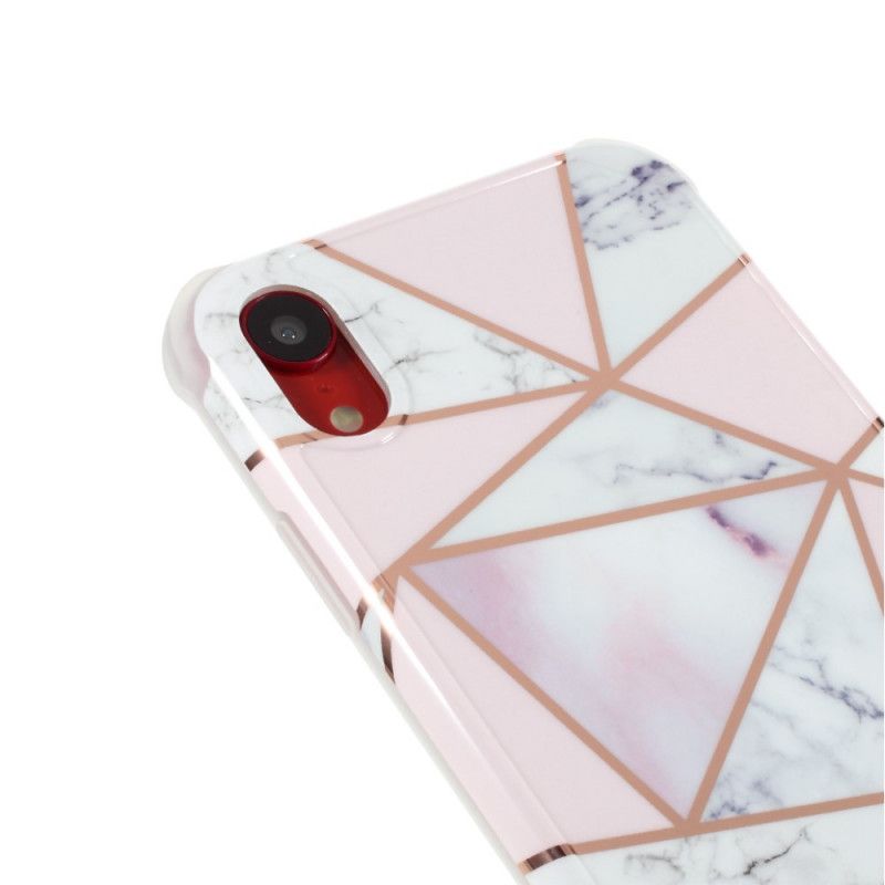 Hoesje iPhone XR Roze Wit Marmeren Geometrieontwerp