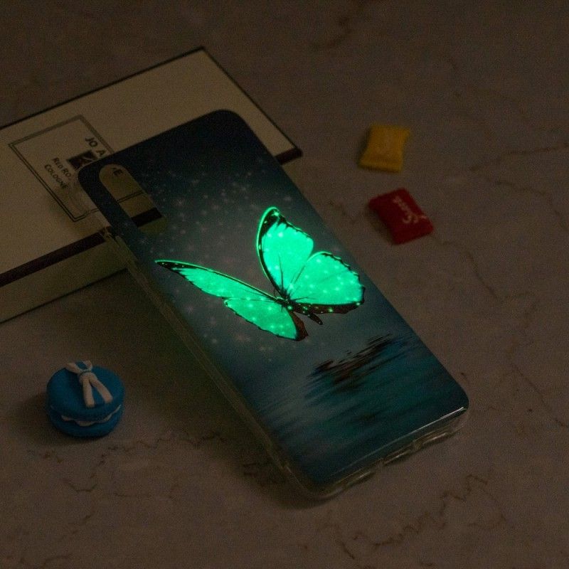 Hoesje iPhone XR Telefoonhoesje Fluorescerende Blauwe Vlinder