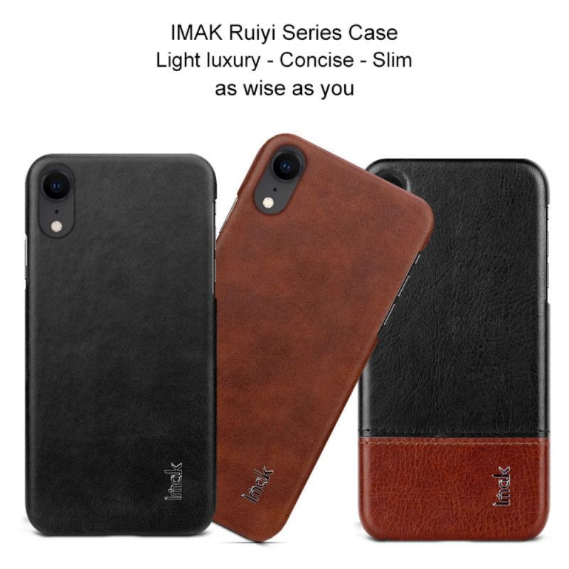 Hoesje voor iPhone XR Bruin Zwart Imak Ruiyi Serie Leereffect