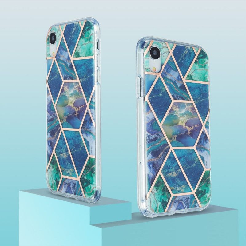 Hoesje voor iPhone XR Groen Wit Flitsend Geometrisch Marmer