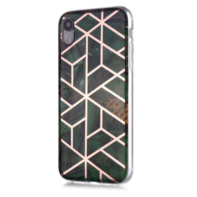 Hoesje voor iPhone XR Magenta Zwart Marmerkleurige Geometrie 2