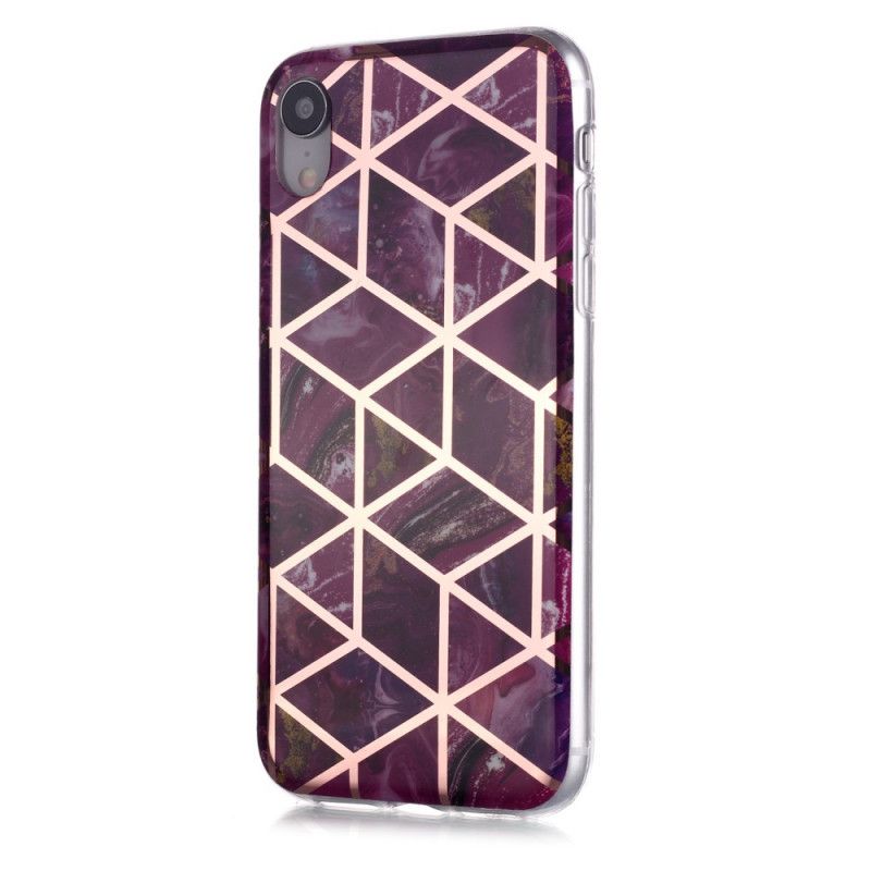 Hoesje voor iPhone XR Magenta Zwart Marmerkleurige Geometrie 2