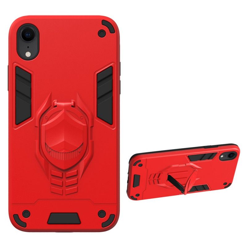 Hoesje voor iPhone XR Rood Zwart Afneembaar Pantser Met Ringhouder