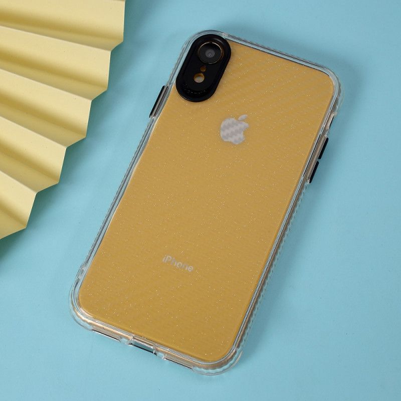 Hoesje voor iPhone XR Rood Zwart Transparante Koolstofvezeltextuur