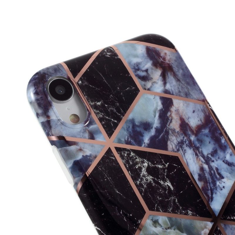 Hoesje voor iPhone XR Wit Zwart Marmerkleurige Geometrie