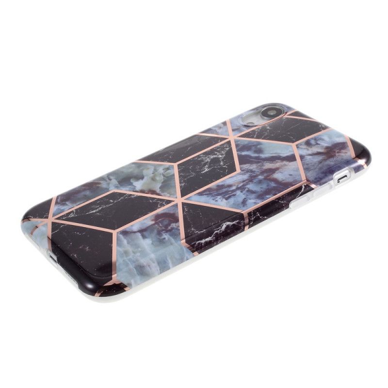 Hoesje voor iPhone XR Wit Zwart Marmerkleurige Geometrie