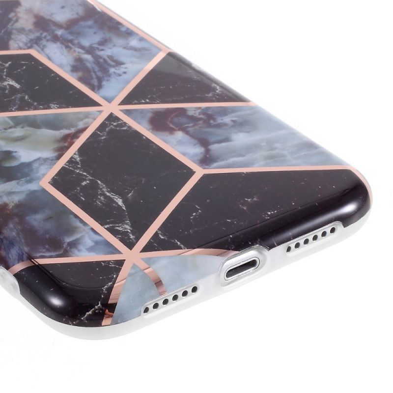 Hoesje voor iPhone XR Wit Zwart Marmerkleurige Geometrie