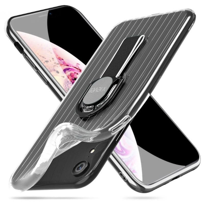 Hoesje voor iPhone XR Wit Zwart Transparante Ringsteun