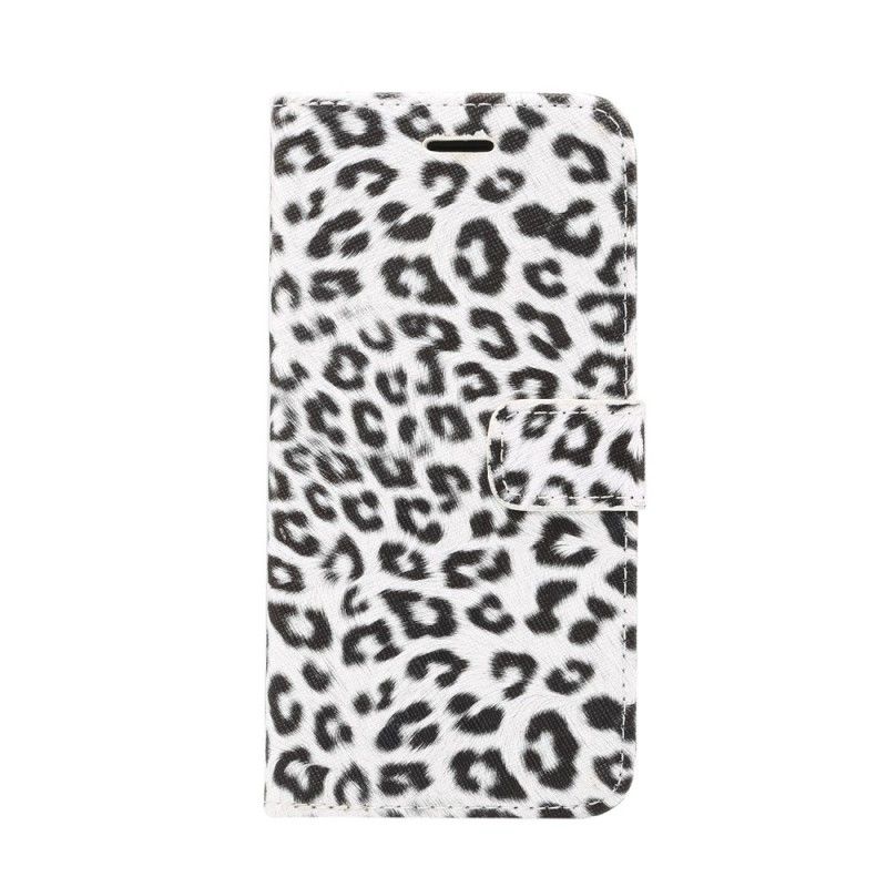 Leren Hoesje iPhone XR Beige Wit Luipaard