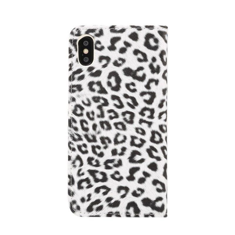 Leren Hoesje iPhone XR Beige Wit Luipaard