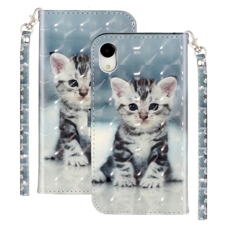 Leren Hoesje iPhone XR Kitten Lichte Vlekjes Met String