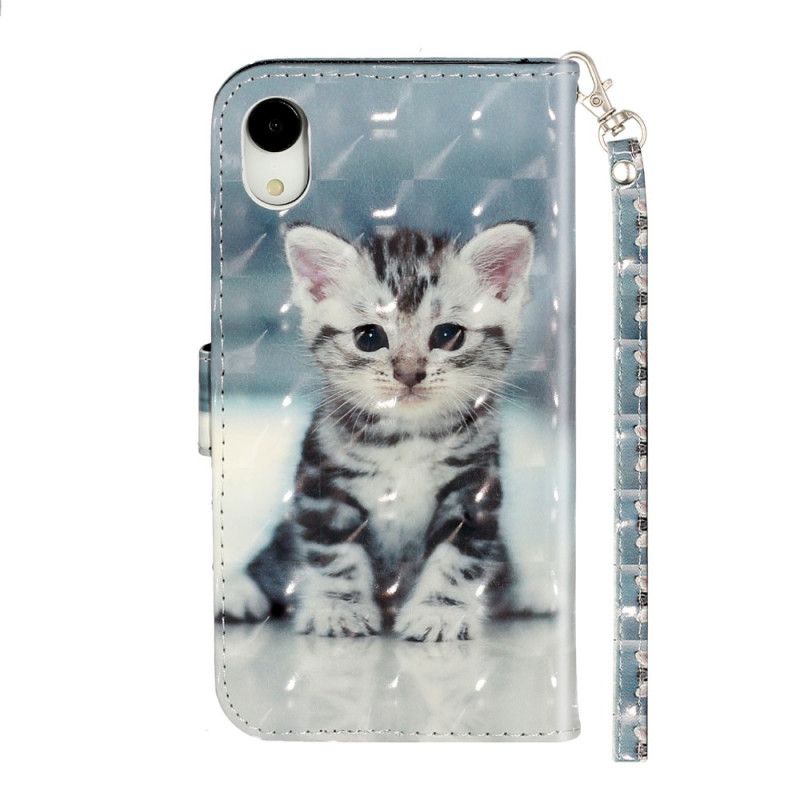 Leren Hoesje iPhone XR Kitten Lichte Vlekjes Met String