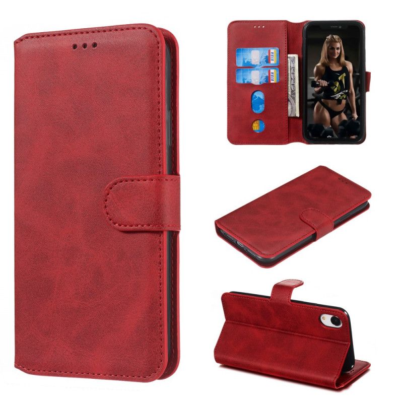 Leren Hoesje iPhone XR Rood Zwart Telefoonhoesje Retro Mat Leereffect