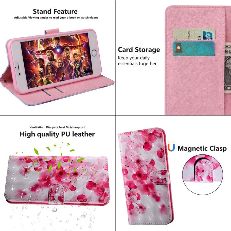 Leren Hoesje iPhone XR Roze Magenta Lichtvlek Bloemen Bloeien