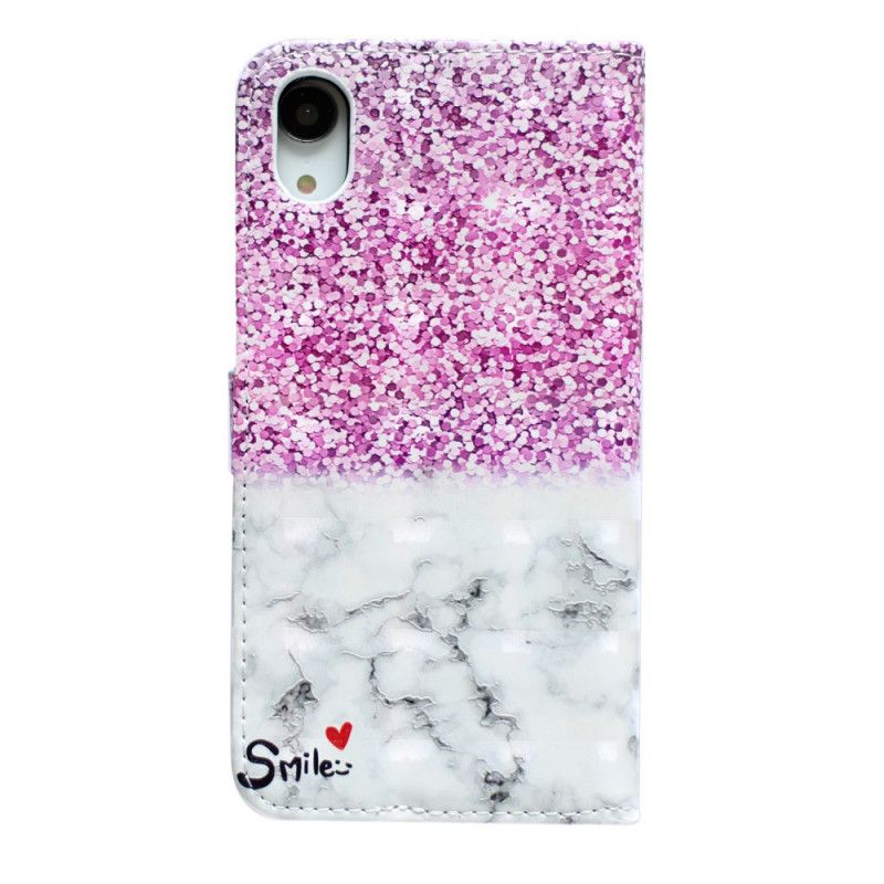 Leren Hoesje iPhone XR Telefoonhoesje Glitter Glimlach