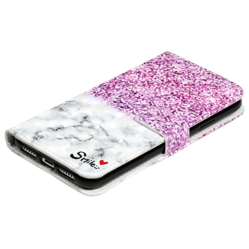 Leren Hoesje iPhone XR Telefoonhoesje Glitter Glimlach