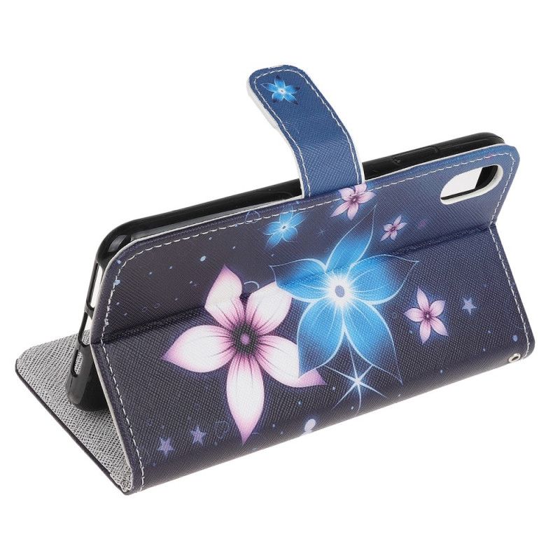 Leren Hoesje iPhone XR Telefoonhoesje Maanbloemen Met String