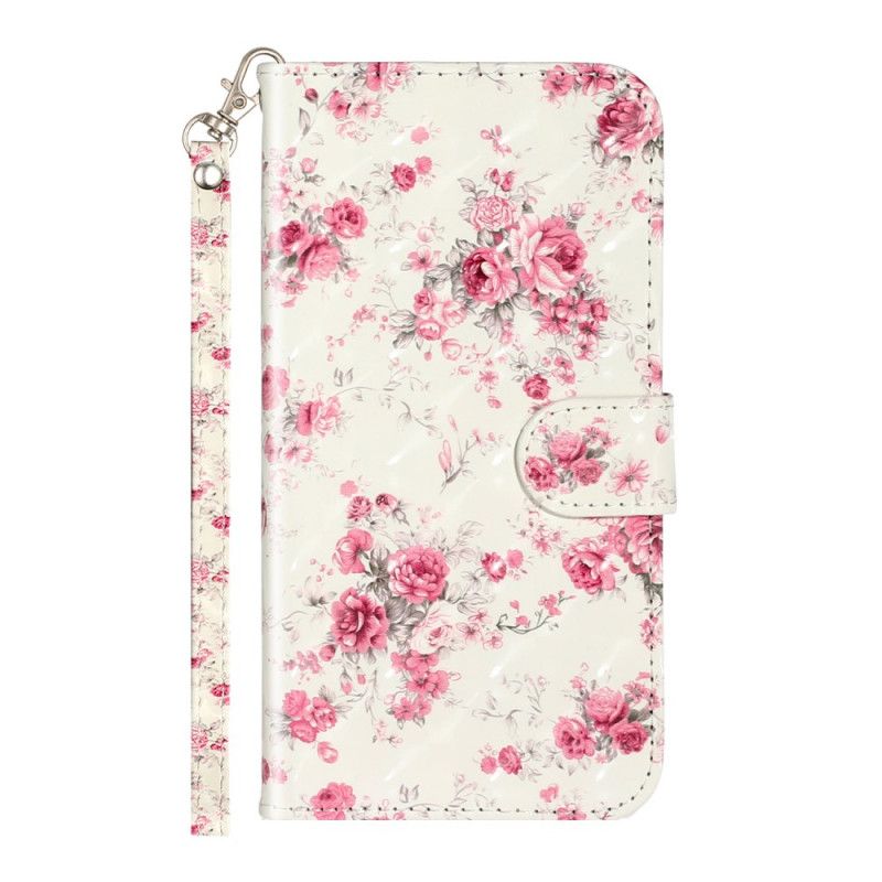 Leren Hoesje voor iPhone XR Bloemen Lichtvlekjes Met Riempje