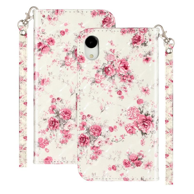 Leren Hoesje voor iPhone XR Bloemen Lichtvlekjes Met Riempje