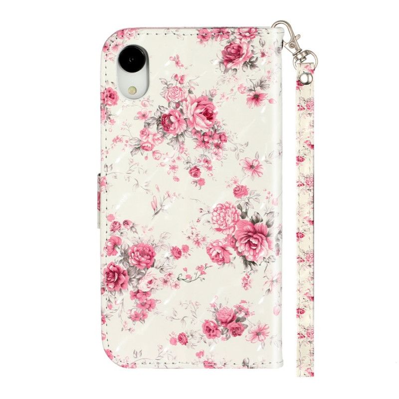 Leren Hoesje voor iPhone XR Bloemen Lichtvlekjes Met Riempje