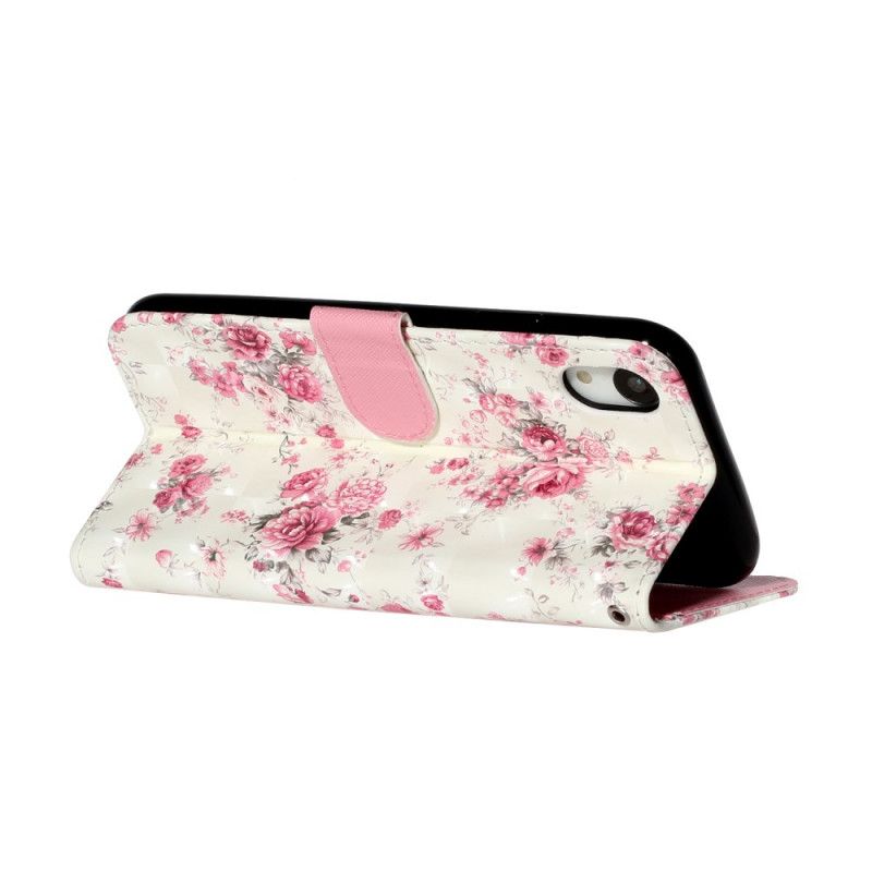 Leren Hoesje voor iPhone XR Bloemen Lichtvlekjes Met Riempje