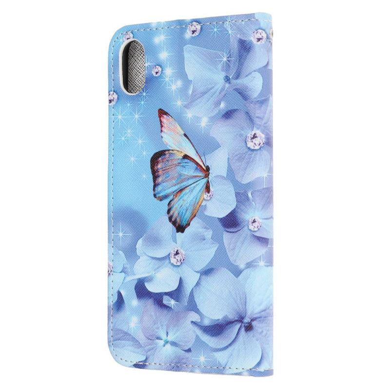 Leren Hoesje voor iPhone XR String Diamanten Vlinders