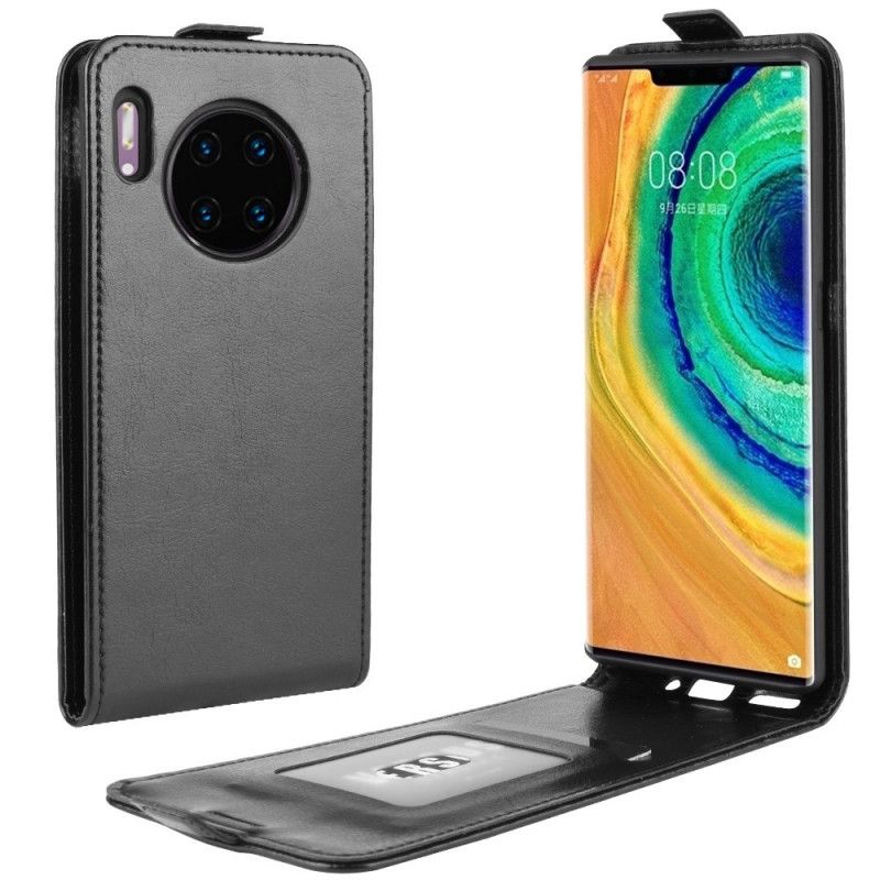 Flip Case Leren Huawei Mate 30 Pro Wit Zwart Retro Vouwen