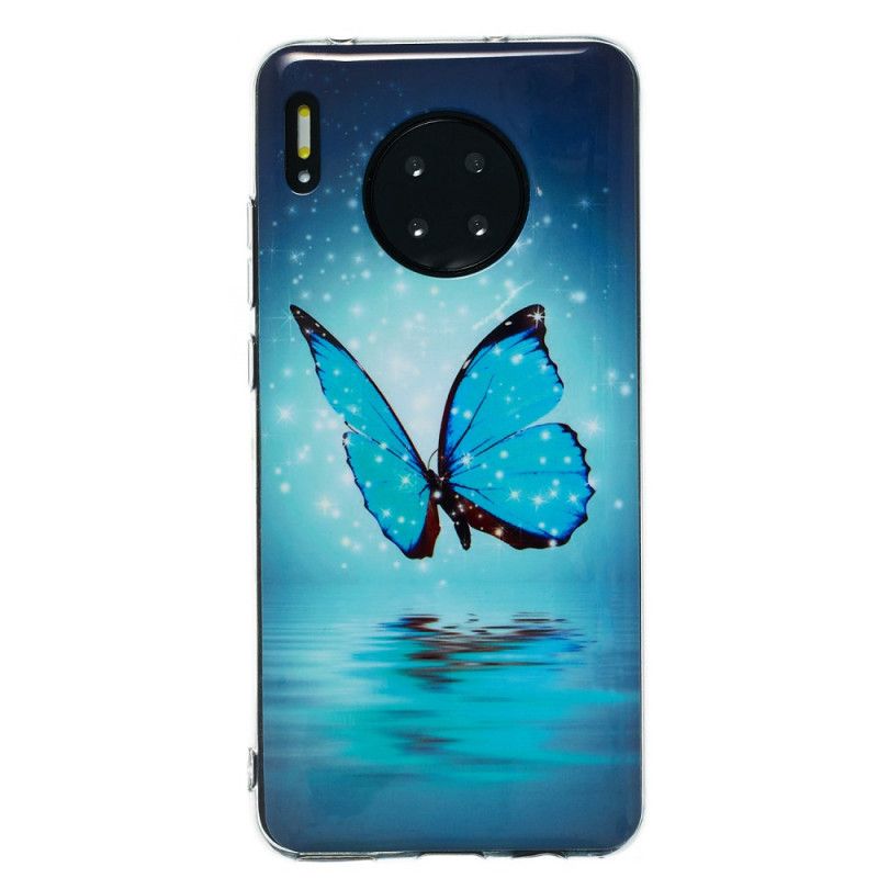 Hoesje voor Huawei Mate 30 Pro Fluorescerende Blauwe Vlinder