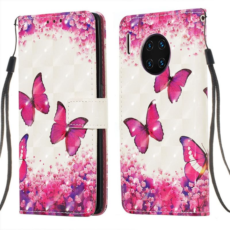 Leren Hoesje Huawei Mate 30 Pro Telefoonhoesje Rode Vlinders