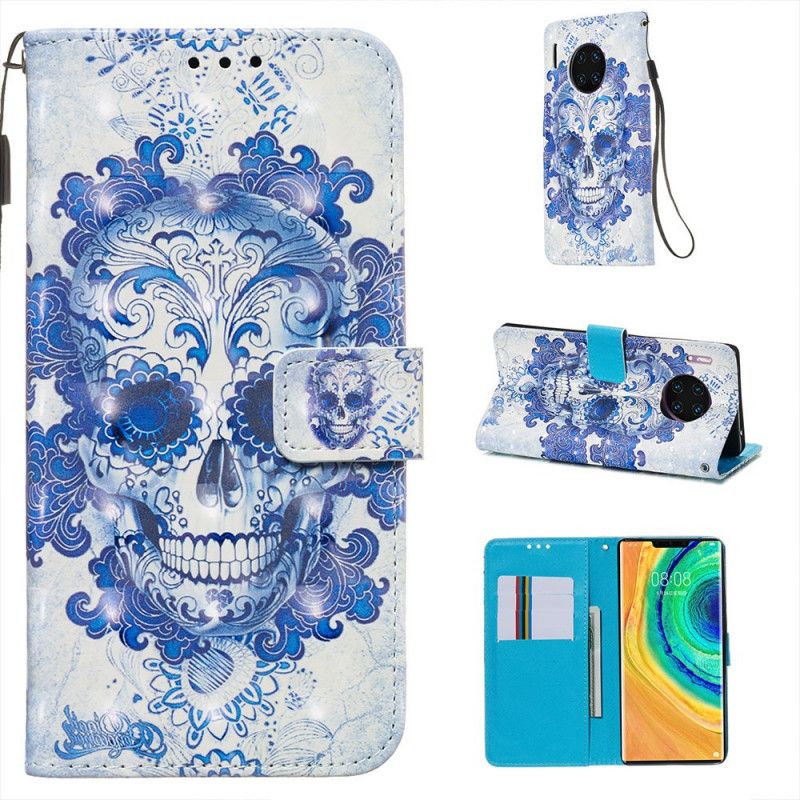 Leren Hoesje voor Huawei Mate 30 Pro Blauwe Schedel