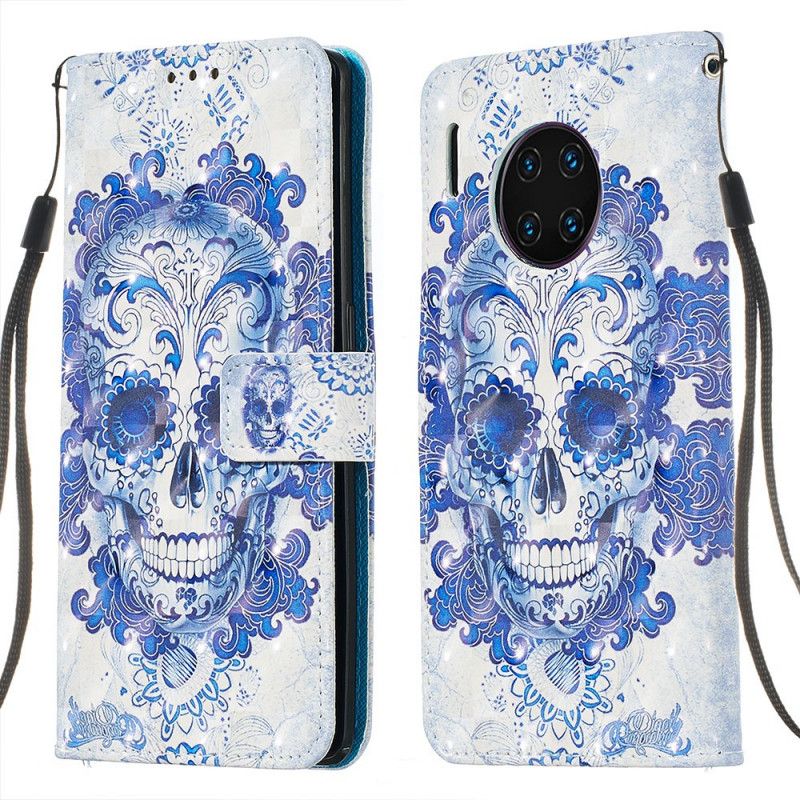 Leren Hoesje voor Huawei Mate 30 Pro Blauwe Schedel